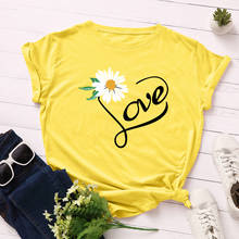 Women TShirt Daisy Graphic Summer Cotton  T Shirts Harajuku Sunflower Letter Love Print Tee Casual Loose Tops Ladies 2024 - buy cheap