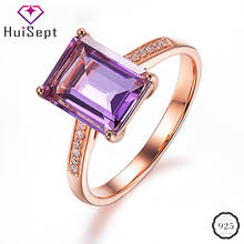 Huisept elegante feminino anel de prata 925 jóias forma retângulo ametista pedra preciosa zircão aberto anéis ornamento para casamento por atacado 2024 - compre barato