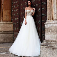 Fascinating Tulle Sheer Bateau Neckline See-through A-line Wedding Dress Long Sleeves Bridal Dress vestidos de casamento 2024 - buy cheap