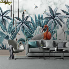beibehang Custom 3d wallpaper mural Nordic modern minimalist hand painted tropical rain forest flamingo HD background wall 2024 - buy cheap
