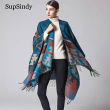 SupSindy Winter scarf bohemian Style Cape Thick warm Shawl wrap Cashmere wool scarves for women cloak Tassel Poncho female stole 2024 - buy cheap