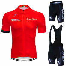 Мужская велосипедная команда STRAVA Pro, дышащий комплект одежды для велоспорта красного цвета с коротким рукавом, лето 2021 2024 - купить недорого