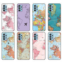 Black tpu Case For Samsung galaxy A32 A42 A52 A72 4g 5g S21 PLUS ultra back cover World Map Travel 2024 - buy cheap
