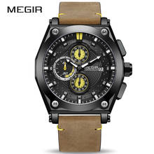 Megir chronograph quartzo relógios de pulso homens couro casual militar esportes relógios masculino grande dial relógio novo relogios masculino 2020 2024 - compre barato