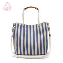 Magic Fish New Women Striped Handbag Female Shoulder Bag Summer Simple Canvas Bag Fashion Casual Large Capacity 2024 - buy cheap