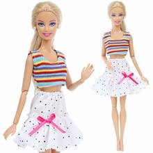Модное Кукольное платье для куклы Барби, топы радужного цвета + белая Милая юбка, одежда для повседневной вечеринки, 12 дюймов, аксессуары для кукол игрушки 2024 - купить недорого