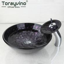 Tempered Glass Basin Set Cuba Banheiro Modern Luxury Sink Hand Painting Artistic Vessel Sink Bowl With Waterfall Mixer Faucet 2024 - buy cheap