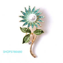 Elegant Jewelry Rhistone Sunflower Brooch for Women Painted Brooch Pearl Pin Blue Color Garments Ladies Daily Dress Accessories 2024 - buy cheap