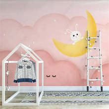 Nordic Hand painted Pink Starry Sky Mural Wallpaper For kids Room Moon Cute White Rabbit Indoor Background Wall Paper Home Decor 2024 - buy cheap