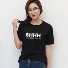 SHHH NO ONE CARES Letter Print T Shirt Women Kpop Fashion Summer White Cotton T-shirt Top Simple Tshirt Hipster Camiseta Mujer 2024 - buy cheap