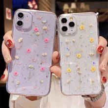 Capa com glitter para iphone, capa de silicone com flores secas para iphone 11, pro max, mini 8, 7 plus, 6, 6s, x, xr, xs, max, se 2020 2024 - compre barato