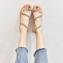 Sandálias femininas de verão nova moda sandálias 2021 flip flops tecelagem casual praia plana com sapatos roma estilo feminino sandália 2024 - compre barato