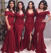 Cinderella Dark Red V-Neck Off The Shoulder Mermaid Satin Bridesmaid Gowns Cheap Satin Mermaid Bridesmaid Dresses Fast Shipping 2024 - buy cheap