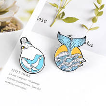 Blue tumbling Wave whale tail creative bulb shape metal brooch Personality marine animal badge Remind us to protect animals 2024 - buy cheap