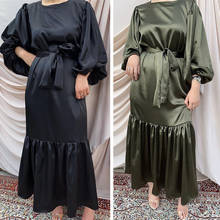 Vestido largo musulmán de satén para mujer, Túnica árabe islámica, Abaya lisa, Ramadán, turco, Oriente Medio, caftán, manga farol 2024 - compra barato