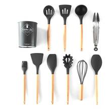 New Style Silicone Kitchen Cooking Utensils Natural Wood Handle Cooking Tools Turner Tongs Spatula Spoon With Organizer 2024 - buy cheap