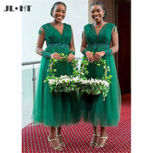 African Green Bridesmaid Dresses Te Length Wedding Party Dress Cap Sleeves Lace Black Women Bridesmaid Dresses 2024 - buy cheap