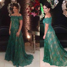 Elegant Green Formal Dinner Dresses Lace Appliques Off The Shoulder Bateau Neck A-line Evening Long Gowns robe de soiree femme 2024 - buy cheap