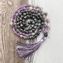 Colar mala com amarrar, pingente nuvem q-uartz mala, chakra, jóias artesanais com borla, boho, feminino, 108 2024 - compre barato