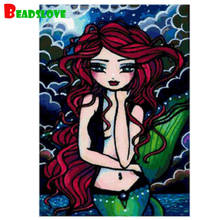 Pintura de diamantes de sirena con ojos rojos para decoración del hogar, mosaico de dibujos animados, venta de diamantes de imitación, punto de cruz, bordado grande 2024 - compra barato