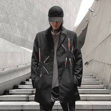 Rock punk trench coat men Zippers Harajuku stylish Hiphop Black color Autumn Winter 2024 - buy cheap