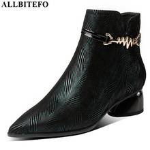 ALLBITEFO  sheepskin genuine leather metal decoration women leisure boots ankle boots winter girl fashion high quality boots 2024 - buy cheap