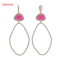 Sdzstone-brinco oval feminino, tamanho grande, 70x34mm, wi-fi, rosa, verde, zircônio grande, joias para orelha 2024 - compre barato