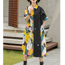 Fashion Character Printed Women Dress 2021 Summer Patchwork Long Dress Women's Lapel Shirt Dress Loose Black  Z642 2024 - buy cheap