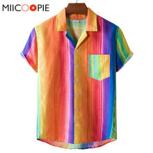 Colorful Stripe Short Sleeve Hawaiian Shirt Men Summer Single Pocket Suit Collar Mens Social Floral Shirts Tops Chemise Homme 2024 - buy cheap