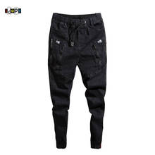 Idopy calça jeans masculina tendência stretch, jeans harém confortável, desgastado e de retalhos, jogger para homens 2024 - compre barato