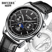 Boyzhe Men's Hollow Mechanical Watch Montre homme Luminous Waterproof Luxury Watch Reloj de hombre Leather Strap 6-pointer Move 2024 - buy cheap