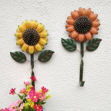 Decoração de parede artesanal com gancho para porta de girassol de ferro, arte de parede retrô, decoração de jardim para casa 2024 - compre barato