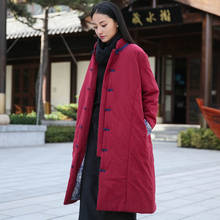 Aransue Winter New Retro Literature Coat Chinese Style Overcoat Plate Button Middle Long Cotton Padded Jacket 2024 - buy cheap