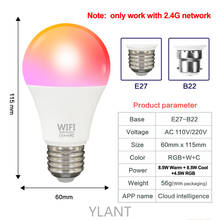 YLANT WiFi Smart Light Bulb B22 E27 LED RGB Lamp Work with Alexa/Google Home 85-265V RGB+C+W Dimmable Timer Function Magic Bulb 2024 - buy cheap