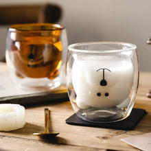 Taza de café con diseño de oso para mujer, vaso de vidrio de doble pared con diseño de Animal, leche, zumo, té, regalo de aniversario del Día de San Valentín 2024 - compra barato