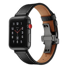 Pulseira de couro genuíno de boa qualidade, para apple watch 5 4 3 2 1, pulseira com fecho borboleta 44mm 40mm, 42mm, 38mm 2024 - compre barato