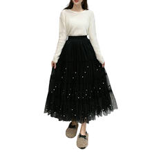 Lady's Fashion Tutu Tulle Skirt High Waist Lace Stitching Skirt Floral Print Mesh A-line Skirt Beading Cake Layers Midi Skirts 2024 - buy cheap
