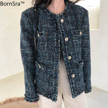 Bornsra-Chaqueta de Tweed Vintage para mujer, abrigo de lana de manga larga, elegante, coreano, otoño e invierno, 2020 2024 - compra barato