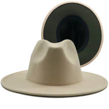 New Outer cream Inner Army Green Wool Felt Jazz Fedora Hats with Thin Belt Buckle Men Women Wide Brim Panama Trilby Cap 60CM 2024 - buy cheap