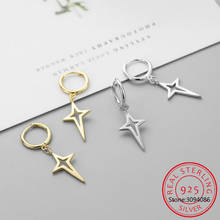 Simple Geometric Cross Hollow Hoop Earrings 925 Sterling Silver star Earrings Silver Gold color Korean style Jewelry 2024 - buy cheap