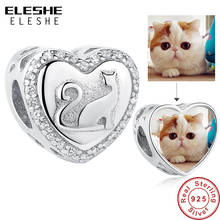 Custom Photo Heart Beads Crystal CZ Cute Cat 925 Sterling Silver Charm Fit Original Bracelet DIY Jewelry Making Christmas Gift 2024 - buy cheap