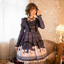 Gothic japanese sweet lolita dress vintage lace bowknot printing cross strap victorian dress kawaii girl gothic lolita op cos 2024 - buy cheap