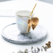 Pearl White Ceramic Angel Wing Coffee Mug In Gold Rim Creative Handmade Porcelain Tea Cup Kitchen Tableware Milk Mug Unique Gift 2024 - buy cheap