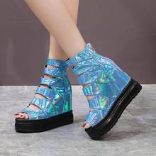 Womens Peep Toe Patent Leather Shiny Sandals Platform Wedge Hidden High Heel Cut Out Shoes Gladiator Bling  Arrival Arrival New 2024 - buy cheap