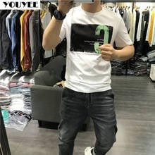 Men's Short Sleeve T-shirt Letter Personality 2021 Summer New Fashion Slim Elastic Bright Color Cotton Trend Handsome Male Tees 2024 - buy cheap