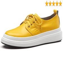 Bottom Platform Genuine Leather Thick Lace Up Shoes Woman Leisure Yellow Slip On Loafers Height Increasing Female Wedge Sneakers 2024 - buy cheap