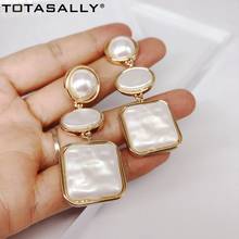 TOTASALLY Women Statement Earrings Bohemian Pearl Earrings Ladies Square Simulated Pearl Earrings for Party Jewelry dropship 2024 - buy cheap