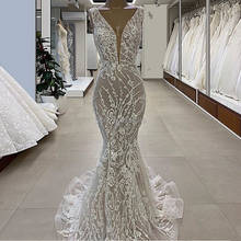 Vintage V-Neck Wedding Dress Sleeveless Mermaid Applique Floor-Length Women Dress Mariage Wedding Dresses Illusion Arabic Dubai 2024 - buy cheap