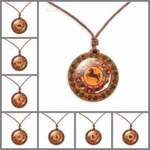 12 Zodiac Wooden Necklace Chinese zodiac sign Photo Rat Ox Glass Cabochon Jewelry Fashion Wood Pendants Men Women Birthday Gift 2024 - buy cheap