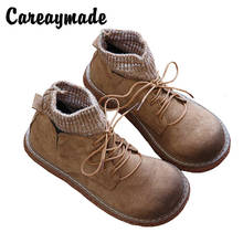 Careaymade-Art RETRO old wool mouth round head lace up thick soled big toe shoes comfortable and versatile female short boots 2024 - buy cheap